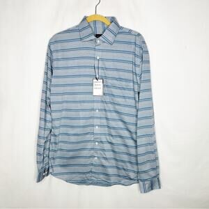 ALTON LANE Walker Oxford Blue Stripe Knit Button Up Shirt NWT in Size Large